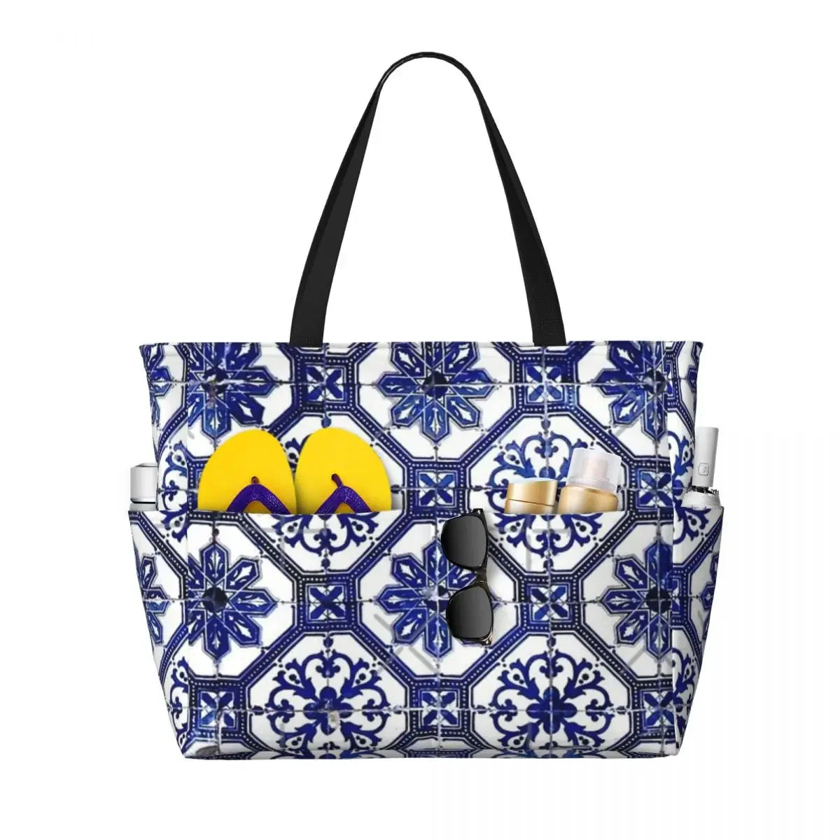 Blue White Portuguese Big Beach Bag